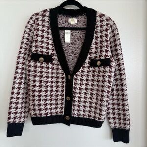 NWT Anthropologie Burgundy and Cream Houndstooth Cardigan, Black Trim
